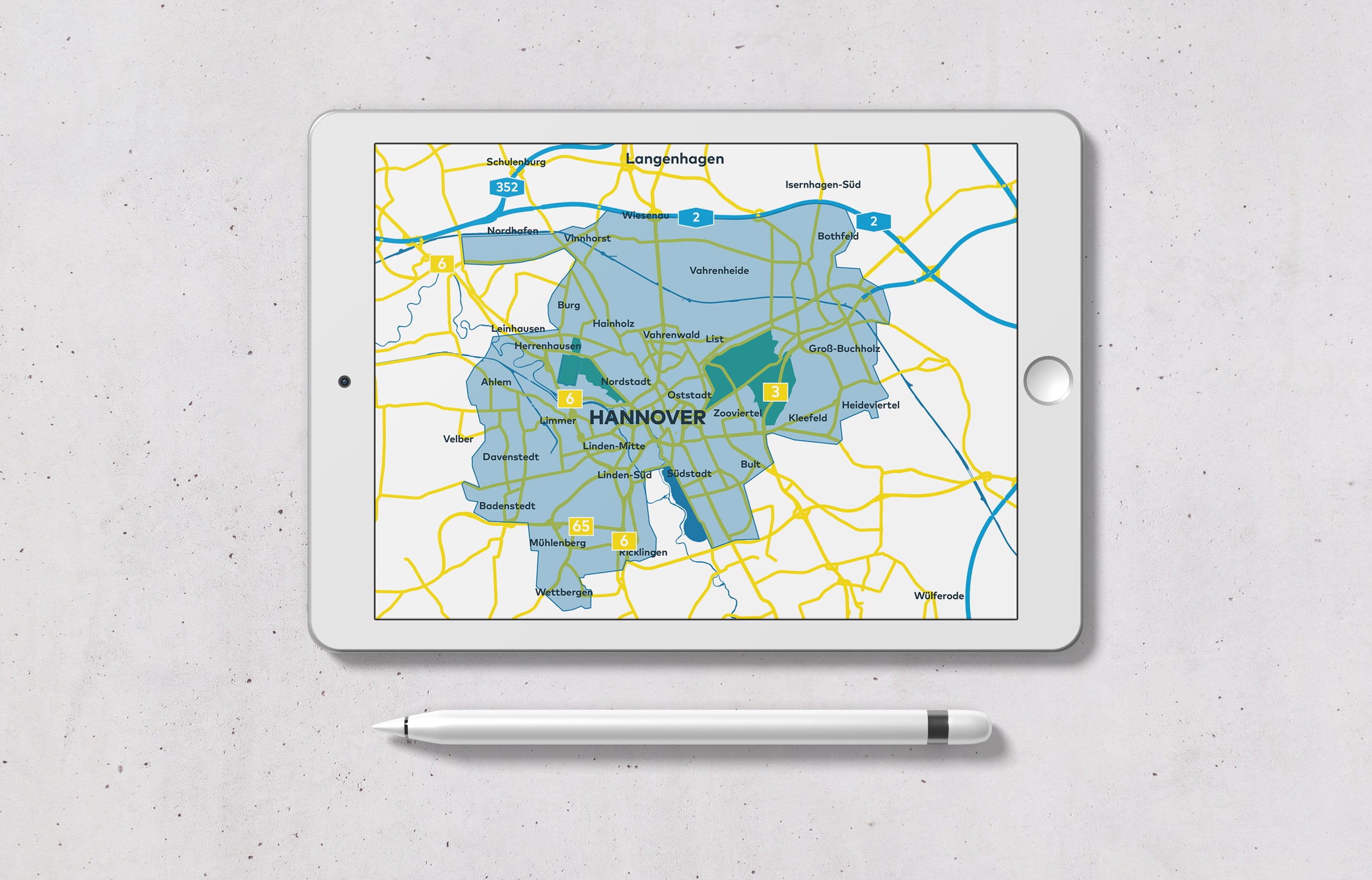 MOIA – Übersichtskarte geschäftsgebiet Hannover | Landkarte | Illustration